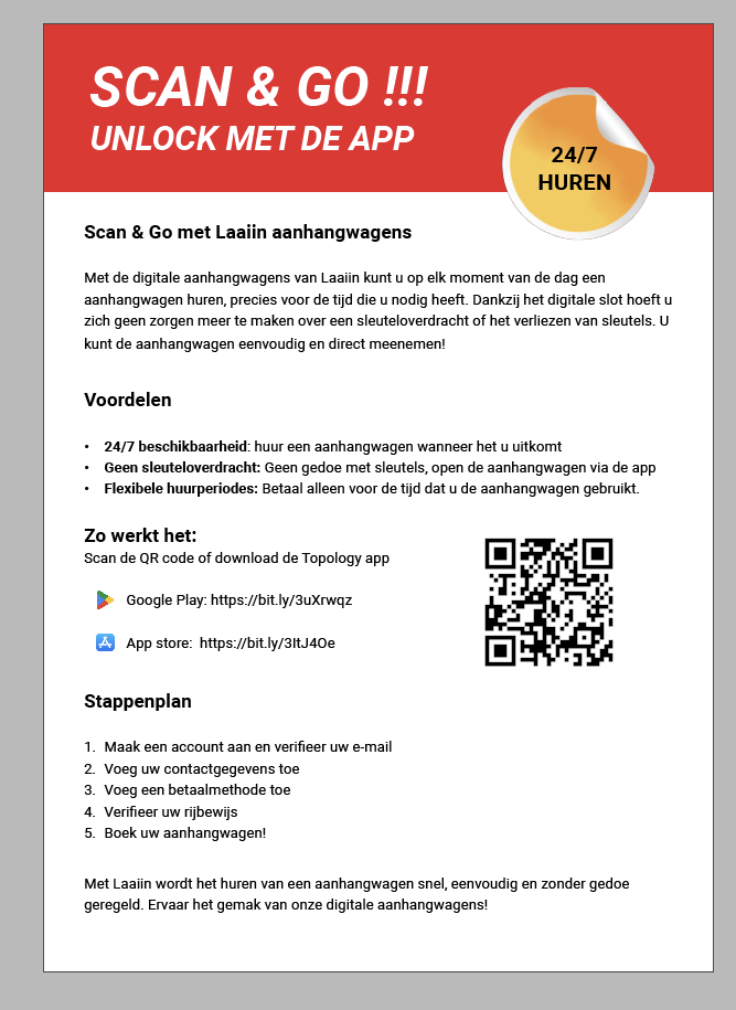 Digitaal verhuur Aanhangwagens Laaiin Scan and Go
